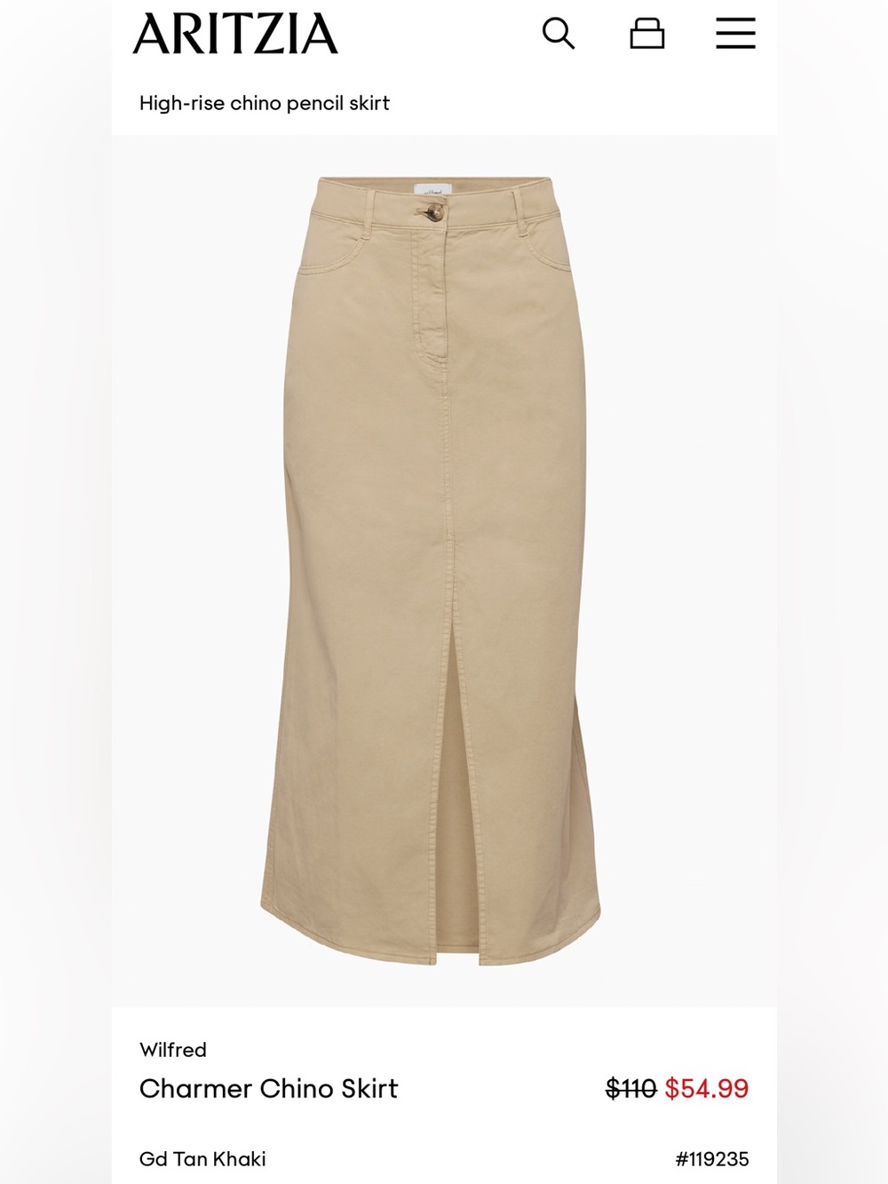 Wilfred Charmer Chino Skirt (khaki)